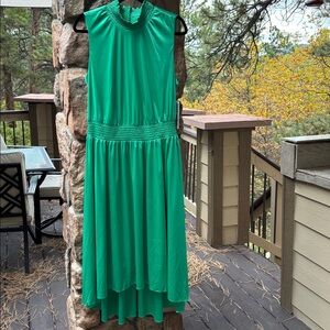 NEW! NANETTE LEPORE Size 14 Emerald Green High Neck Sleeveless MIDI Dress